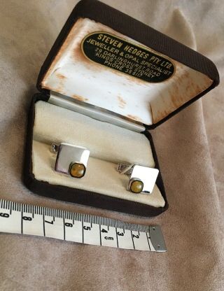 Vintage Steven Hedges Pty Ltd Sydney Starlux Sterling Silver & Opal Cuff Links 3