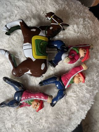 Vintage Wind Up Clockwork Tin Toy Cowboy On Horse Parts.  3 Cowboys & 1 Horse