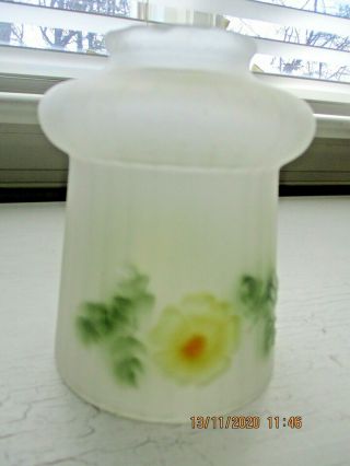 Vtg Reverse Hand - Painted Floral Frosted Glass Lamp Shade 2 1/4 ",  4 1/2 " Tall