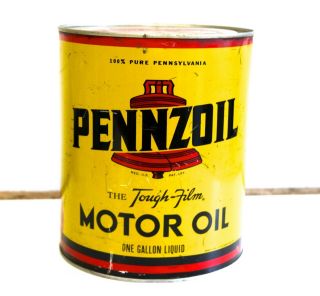 Vintage Pennzoil Motor Oil Metal Can 4 Quarts With Bell - Full Can