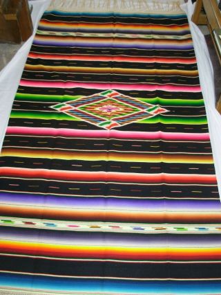 Mexican Saltillo Blanket Large Wool 92 X 51 Vibrant Colors 2