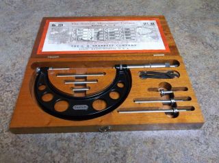 Starrett Micrometer Caliper Set No.  224 Aa 0 - 4 " Vintage Tool Case