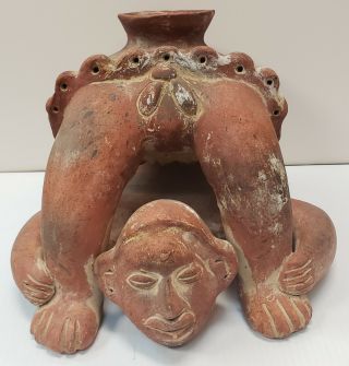 Mid 20th Century Mexican Pre - Columbian Style Clay Pottery Figural Vessel