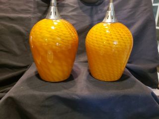 2 MCM Orange Swirled Blown Cased Art Glass Pendant Light Fixtures 3