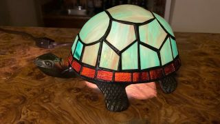 Stained Glass Handcrafted Turtle Night Light Table Desk Lamp.  Cute