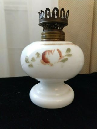 P&a Antique / Vintage Early 20th Century Floral Milk Glass Kerosene / Oil Lamp