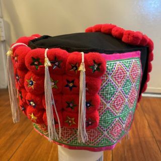 Hmong Tribal Asian HMOOB Womens Cultural Textile Hat Head Wear Adorment Handmade 3