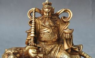 china brass wealth money coin yuanbao guangong Guan Yu on tiger Fortuna statue 2