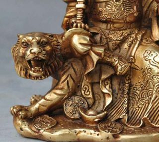 china brass wealth money coin yuanbao guangong Guan Yu on tiger Fortuna statue 3