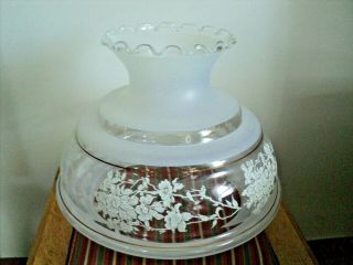 Extra Large Frosted Glass Lamp Shade White Floral Gwtw Hurricane Ruffled Edge