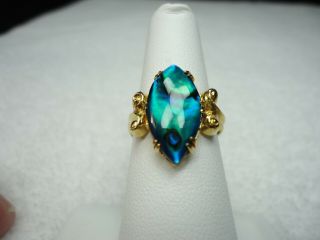 Vintage 10k Gold Marquise Cut Double Prong Set Paua Shell Ring Size 6.  75