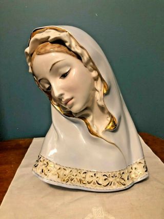 Gorgeous Nuns Lg Vintage Virgin Mary Bust Hand Painted Italy Loeffredo Bros