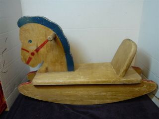 Antique Vintage Childs Wooden Rocking Horse Solid Wood Kids Toy 17in L 7in W 5w