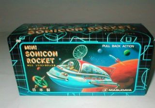 Masudaya Mini Sonicon Rocket Tin Toy Pull Back Action Made In Japan Vintage Rare