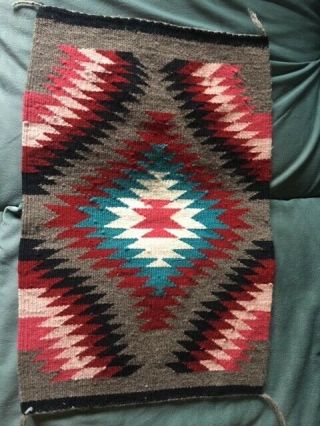 Navajo Rug 21.  6 " X 15 " Unknown Weaver Small Rug.