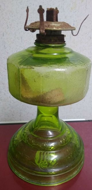 Vintage Hurricane Green Embossed Glass Kerosene Oil Table Lamp