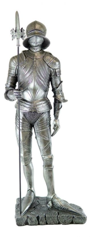 Large Medieval Knight Guardian Armored Pikeman Standing Decor Figurine Statue