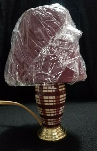 Vintage Red Plaid Small 7 " Table Lamp W/ Red Shade,  Gold Base,  & On/off Switch