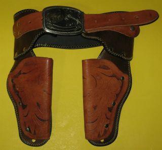 Child’s Double Holster For Toy Gun Guns With Western Buckle Leather & Vinyl