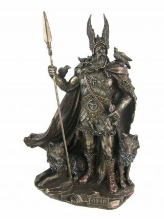 Odin Norse God Statue Viking Mythology 9 " Inch Pagan Figurine Bronze Finish