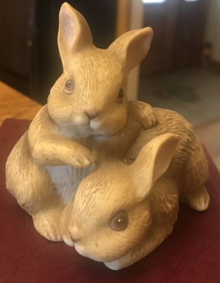 Porcelain Life Like Newborn Bunnies Statue By Homco Home Interiors Rabbits