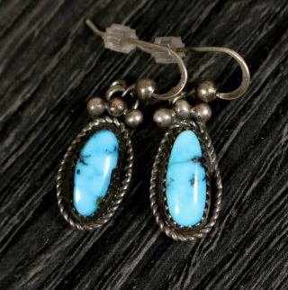 Old Pawn Vintage Navajo 3/4 " Natural Turquoise Sterling Dangle Earrings