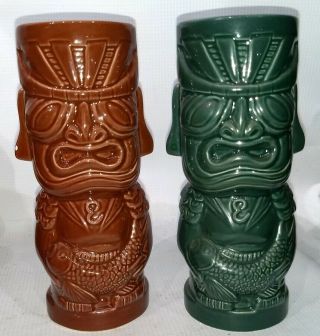 2 Emeril Lagasse Tchoup Chop Mug Cup Brown Green Hawaiian 03 Ceramic Tiki Farm