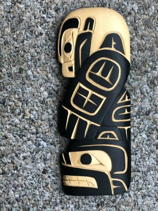 Northwest Coast Native Art Eagle Bear Totem Plaque Carving