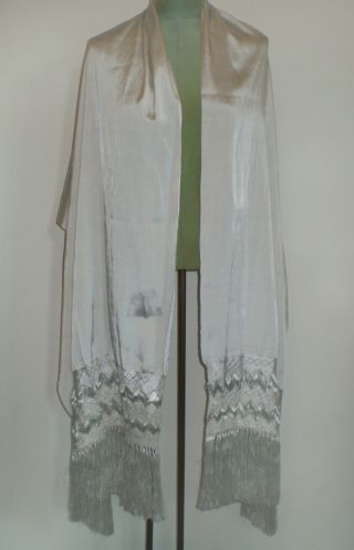 Hand Loomed Mexican SILK Blend Long Rebozo SHAWL Silvery WHITE 82 