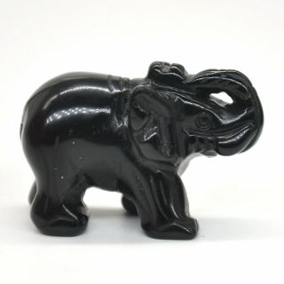 2 " Black Obsidian Elephant Statue Natural Stone Animal Figurine Healing Crystal