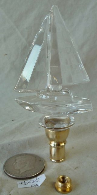 Lamp Finial Crystal Glass Sailboat Really 4 1/2 " H X 2 1/4 " W.