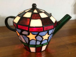 Tiffany Style Lamp Tea Pot Kettle Stained Glass Table Night Light