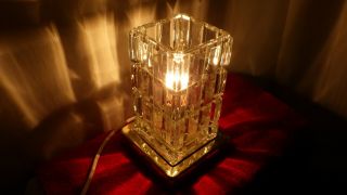 Vintage Retro Cut Block Glass Table Lamp With Brass Toned Base
