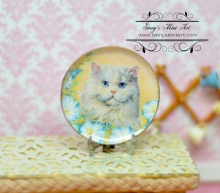 1:12 Dollhouse Miniature Decorative Plate,  Cat With Flowers Bb Cdd322 - 4