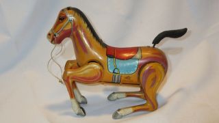 Vintage Wind Up Hallmarked Litho Horse Tin Toy Made In Japan