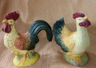 Vintage Rooster And Hen Ceramic Figurines - Hand Painted