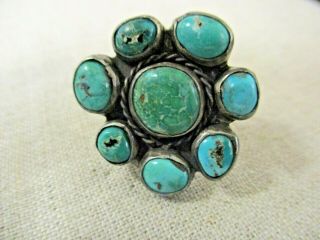 Classic Vintage Navajo Sterling Silver Turquoise Cluster Ring Size 8