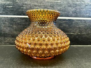 Vintage Amber Glass Hobnail Hurricane Lamp Light Shade Globe Mcm