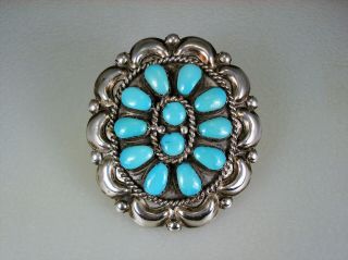 Old Zuni Navajo Sterling Silver & Turquoise Cluster Pin Necklace Pendant