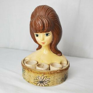 Vintage 60s Paper Mache Lipstick Holder Lady Bust Beehive Hairstyle Vanity 6 " X4 "