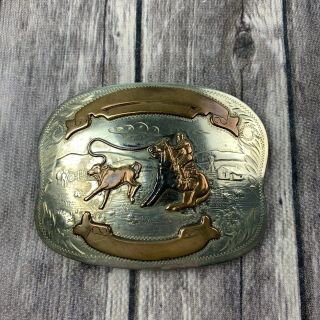 Comstock Silver Vintage Rodeo Calf Roping Trophy Belt Buckle