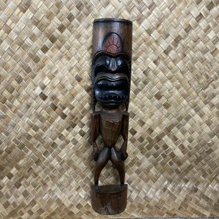 Tiki Face Vintage Hand Carved Wood Wooden Carving Totem Pole Statue Hawaii