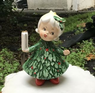 Vintage Lefton Christmas Girl Figurine Holding Present Japan