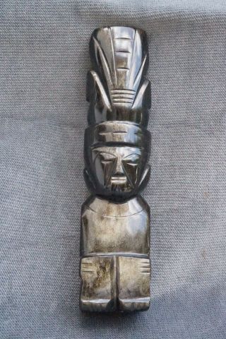Aztec Mayan Idol Chief Black Obsidian Stone Carving Sculpture Figure Totem Incas