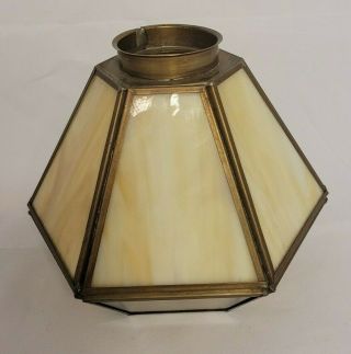 Vintage Leaded Stained Glass Tiffany Style Lamp Shades Caramel Slag And Brass