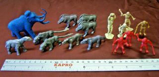 Vintage Plastic Toy Pleistocene Figures,  Woolly Mammoth,  Caveman,  Sabre Tooth