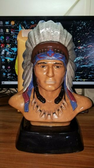 Native American Indian Chief Head Bust Statue Ceramic 14 " Vg.  Cond.  Weighs 5lbs