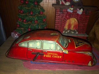 Tin Litho Friction Official Fire Chief Car Japan