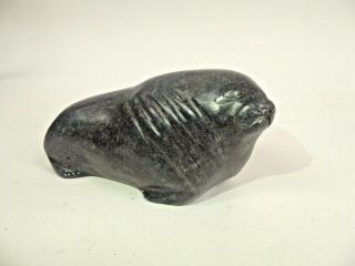 Canadian Eskimo Art Sea Lion Stone Carved Figure - 5.  5 " Long