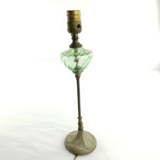 Vintage Mcm Sea Green Glass & Brass Base Art Deco Table Lamp For Repair